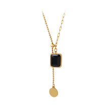 Load image into Gallery viewer, Fashion Plated Gold 316L Stainless Steel Geometric Square Tassel Pendant with Black Cubic Zirconia and Necklace