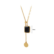 Load image into Gallery viewer, Fashion Plated Gold 316L Stainless Steel Geometric Square Tassel Pendant with Black Cubic Zirconia and Necklace