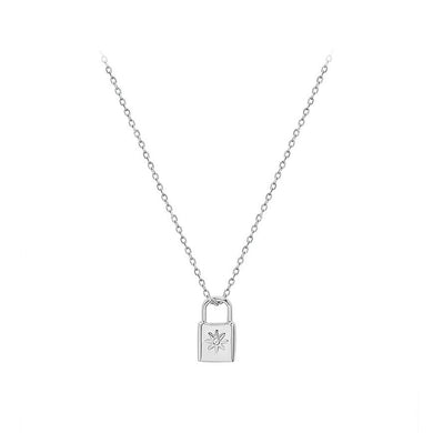 Simple Personality 316L Stainless Steel Lock Pendant with Cubic Zirconia and Necklace