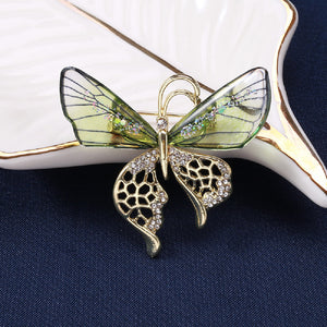 Fashion and Elegant Plated Gold Green Butterfly Brooch with Cubic Zirconia