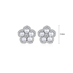 Fashion Simple Flower Imitation Pearl Stud Earrings with Cubic Zirconia