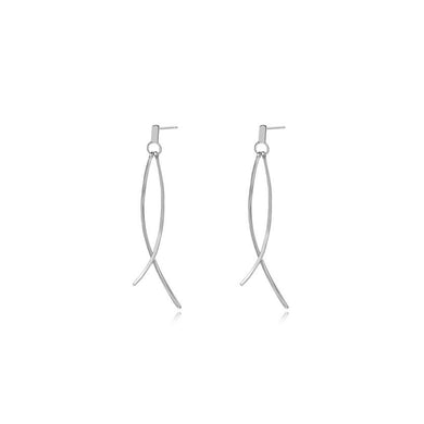 925 Sterling Silver Fashion Simple Line Cross Long Earrings