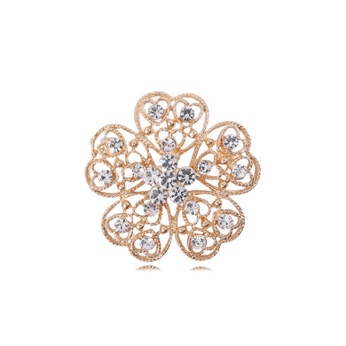 Simple Fashion Plated Gold Hollow Flower Brooch with Cubic Zirconia