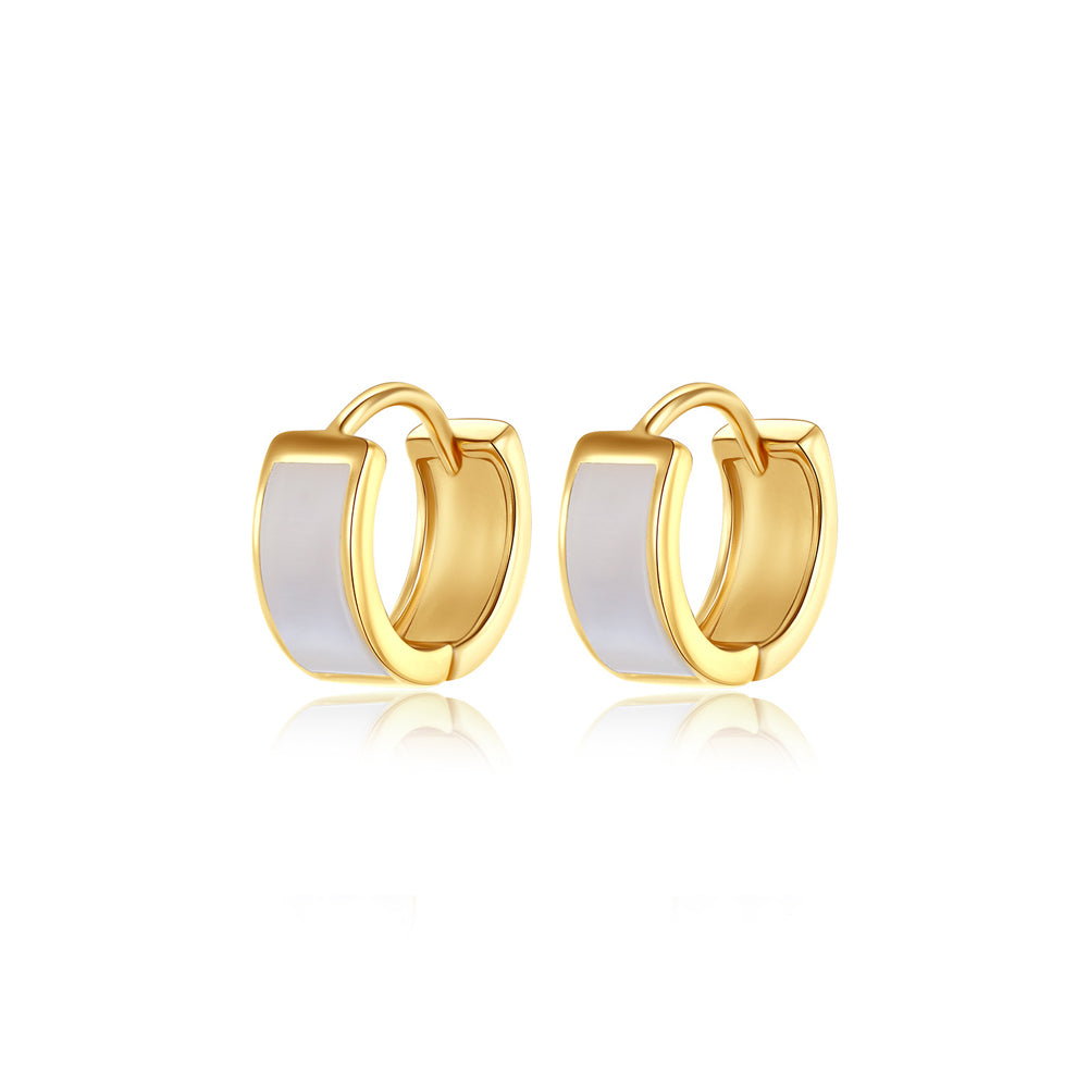 925 Sterling Silver Plated Gold Simple Fashion Geometric Wide Circle Shell Earrings