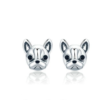 925 Sterling Silver Simple and Cute French Bulldog Dog Stud Earrings