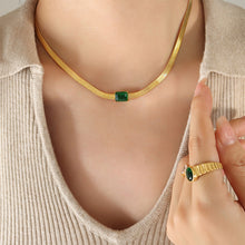 Load image into Gallery viewer, Simple Personality Plated Gold 316L Stainless Steel Geometric Square Green Cubic Zirconia Chain Necklace