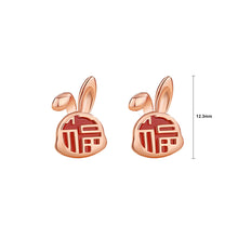 Load image into Gallery viewer, 925 Sterling Silver Plated Rose Gold Simple Cute Blessing Rabbit Red Imitation Agate Stud Earrings