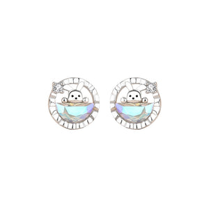 925 Sterling Silver Fashion Cute Rabbit Geometric Stud Earrings with Cubic Zirconia