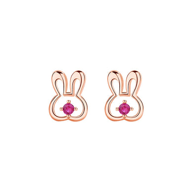 925 Sterling Silver Plated Rose Gold Lovely Simple Hollow Rabbit Stud Earrings with Cubic Zirconia
