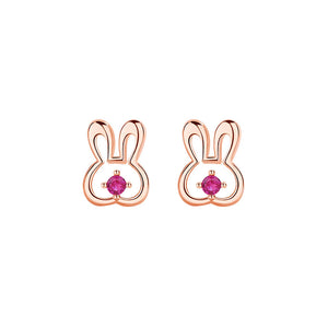 925 Sterling Silver Plated Rose Gold Lovely Simple Hollow Rabbit Stud Earrings with Cubic Zirconia