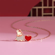 Load image into Gallery viewer, 925 Sterling Silver Plated Rose Gold Simple Cute Rabbit Heart Shape Pendant with Cubic Zirconia and Necklace