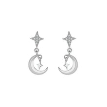 Load image into Gallery viewer, 925 Sterling Silver Fashion Simple Star and Moon Stud Earrings with Cubic Zirconia