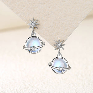 925 Sterling Silver Fashion Simple Planet Moonstone Earrings with Cubic Zirconia