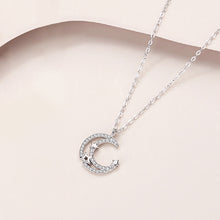 Load image into Gallery viewer, 925 Sterling Silver Fashion Simple Hollow Moon Star Pendant with Cubic Zirconia and Necklace