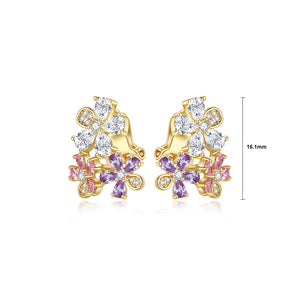 Fashion Simple Plated Gold Flower Stud Earrings with Colorful Cubic Zirconia