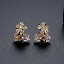 Load image into Gallery viewer, Fashion Simple Plated Gold Flower Stud Earrings with Colorful Cubic Zirconia
