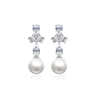 Fashion Elegant Geometric Tassel Imitation Pearl Earrings with Cubic Zirconia