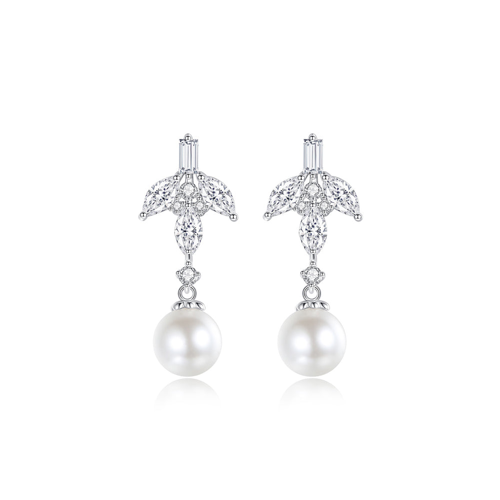 Fashion Elegant Geometric Tassel Imitation Pearl Earrings with Cubic Zirconia