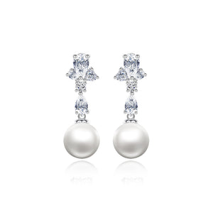 Fashion Elegant Geometric Imitation Pearl Earrings with Cubic Zirconia