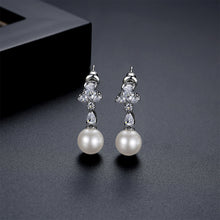 Load image into Gallery viewer, Fashion Elegant Geometric Imitation Pearl Earrings with Cubic Zirconia
