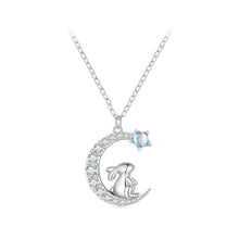 Load image into Gallery viewer, 925 Sterling Silver Fashion Simple Rabbit Moon Pendant with Cubic Zirconia and Necklace