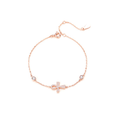 925 Sterling Silver Plated Rose Gold Fashion Simple Cross Bracelet with Cubic Zirconia