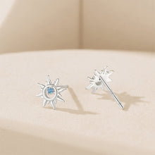 Load image into Gallery viewer, 925 Sterling Silver Fashion Simple Sun Stud Earrings with Blue Cubic Zirconia