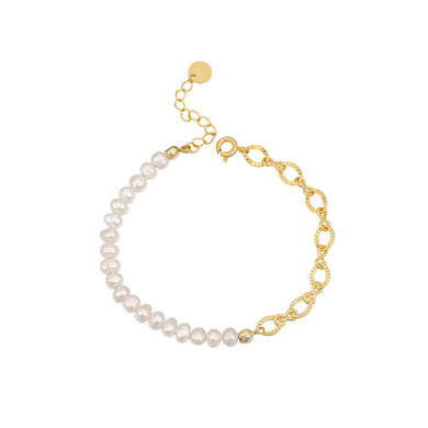925 Sterling Silver Plated Gold Fashion Elegant Irregular Freshwater Pearl Circle Chain Bracelet