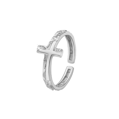 925 Sterling Silver Simple Fashion Cross Irregular Geometric Adjustable Open Ring