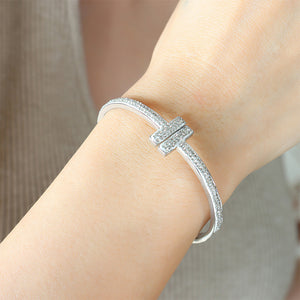Fashion Brilliant 316L Stainless Steel T Shape Geometric Bangle with Cubic Zirconia