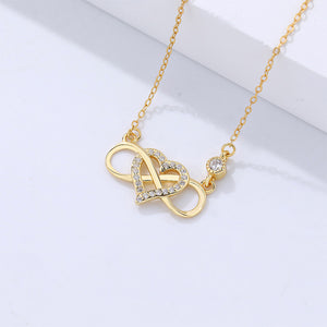 925 Sterling Silver Plated Gold Simple Romantic Heart Infinity Symbol Pendant with Cubic Zirconia and Necklace