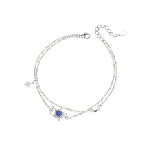 Load image into Gallery viewer, 925 Sterling Silver Fashion Simple Planet Dark Blue Glass Stone Star Double Layer Bracelet