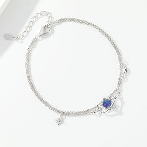 925 Sterling Silver Fashion Simple Planet Dark Blue Glass Stone Star Double Layer Bracelet