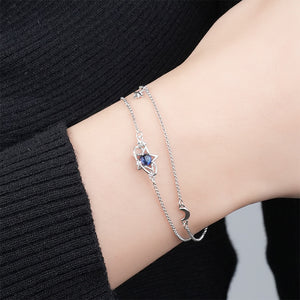 925 Sterling Silver Fashion Simple Planet Dark Blue Glass Stone Star Double Layer Bracelet