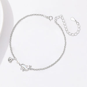 925 Sterling Silver Simple and Cute Whale Imitation Pearl Shell Bracelet