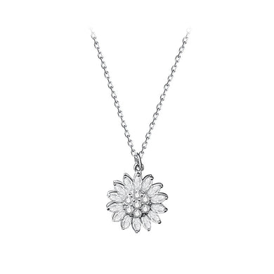 925 Sterling Silver Fashion Brilliant Sunflower Pendant with Cubic Zirconia and Necklace