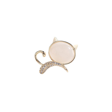 Simple and Cute Plated Gold Cat Imitation Opal Brooch with Cubic Zirconia
