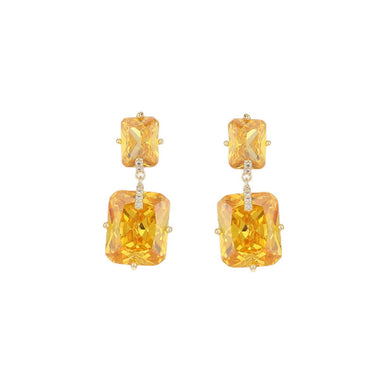 Fashion Simple Plated Gold Geometric Cube Earrings with Yellow Cubic Zirconia