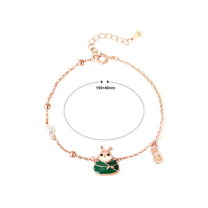 925 Sterling Silver Plated Rose Gold Simple Cute Rabbit Dumpling Bracelet with Imitation Pearl