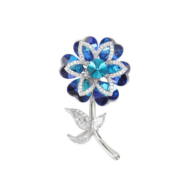 Fashion Elegant Blue Flower Brooch with Cubic Zirconia