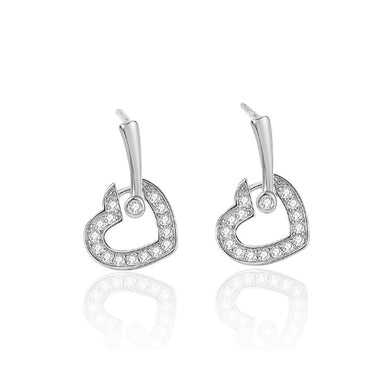 925 Sterling Silver Fashion Simple Heart Earrings with Cubic Zirconia
