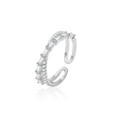 925 Sterling Silver Simple Fashion Crossover Geometric Adjustable Open Ring with Cubic Zirconia