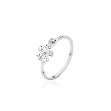 925 Sterling Silver Fashion Simple Flower Adjustable Open Ring with Cubic Zirconia