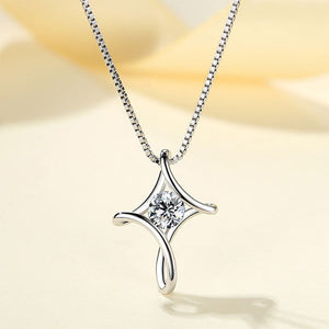 925 Sterling Silver Fashion Simple Cross Pendant with Cubic Zirconia and Necklace