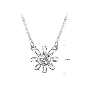 925 Sterling Silver Fashion Simple Sunflower Pendant with Cubic Zirconia and Necklace