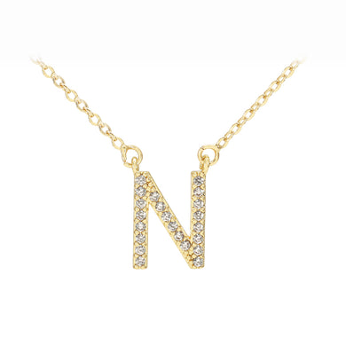Fashion Simple Plated Gold Alphabet N Pendant with Cubic Zirconia and Necklace