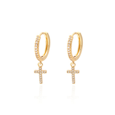 Fashion Simple Plated Gold Cross Geometric Earrings with Cubic Zirconia