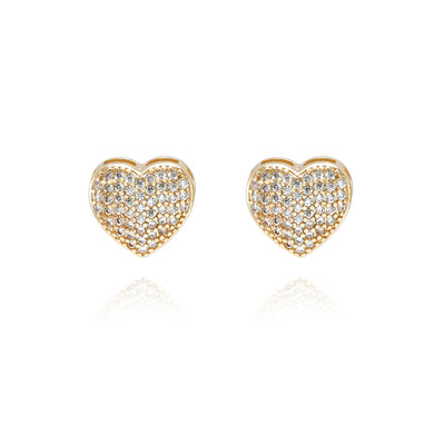 Simple Brilliant Plated Gold Heart Stud Earrings with Cubic Zirconia