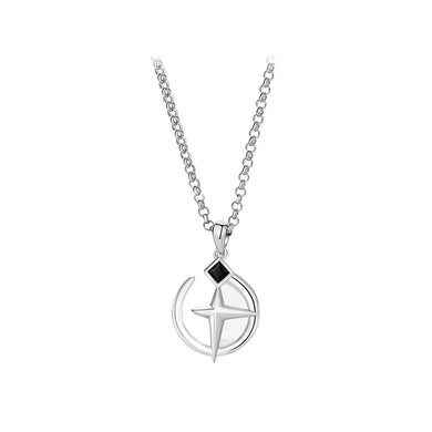 925 Sterling Silver Fashion Simple Cross Geometric Pendant with Black Cubic Zirconia and Necklace