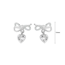 Load image into Gallery viewer, 925 Sterling Silver Simple Sweet Ribbon Heart-shaped Stud Earrings with Cubic Zirconia